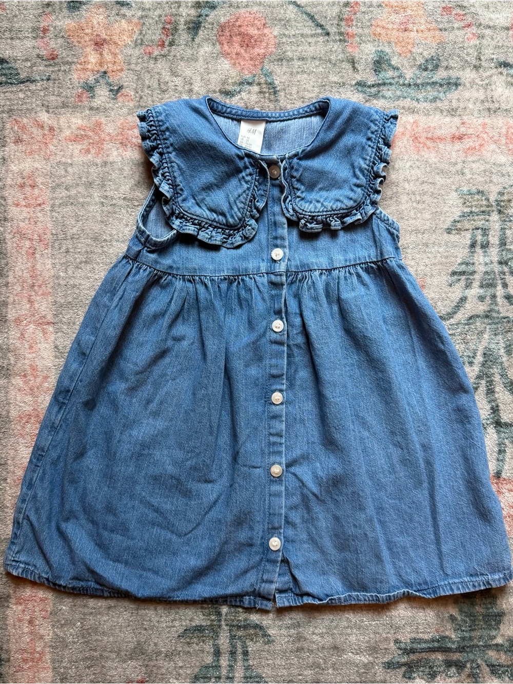 H&M Denim Blue Ruffle-Collar Button-Front Kids Dress